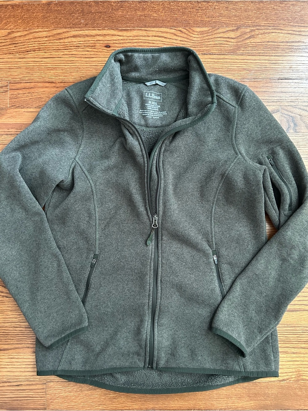 L.L. Bean Olive Green Fleece Full-Zip Jacket, women’s size medium